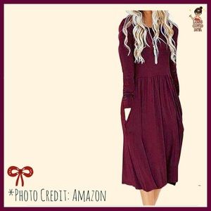 ♥️EUC/Casual Long-Sleeve, Loose Midi, w/ Empire Waist & Pockets/XXL